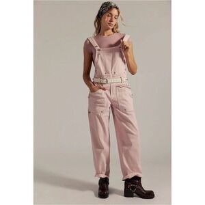 We The Free Free People Pink Just in Time Denim Overalls Large Rose Dust Adjusts